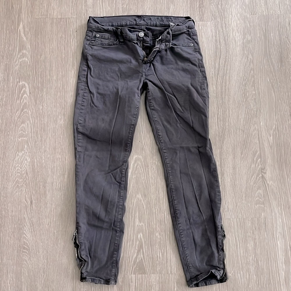 7 for All Mankind Zipper Pants Cropped Skinny Gray Women Size 27 - Picture 3 of 8